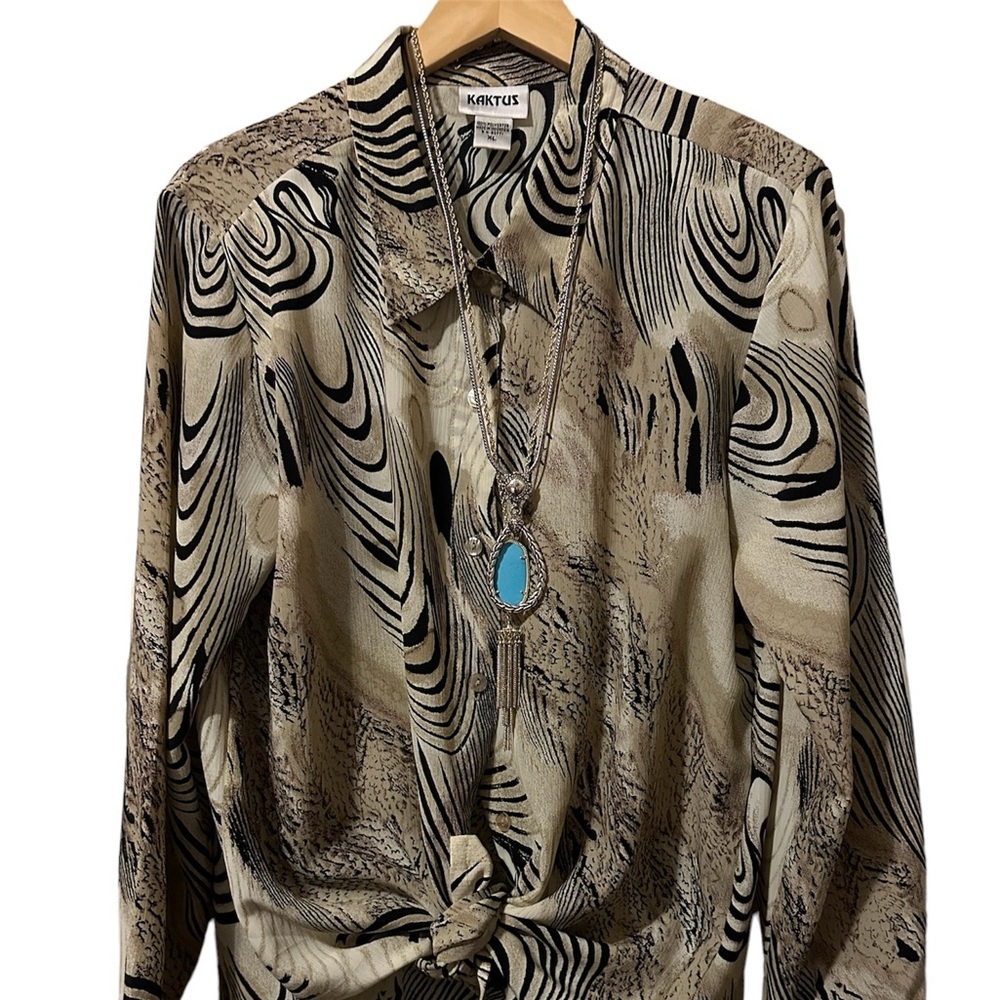 KAKTUS Blouse| Tan Black Abstract design Size XL